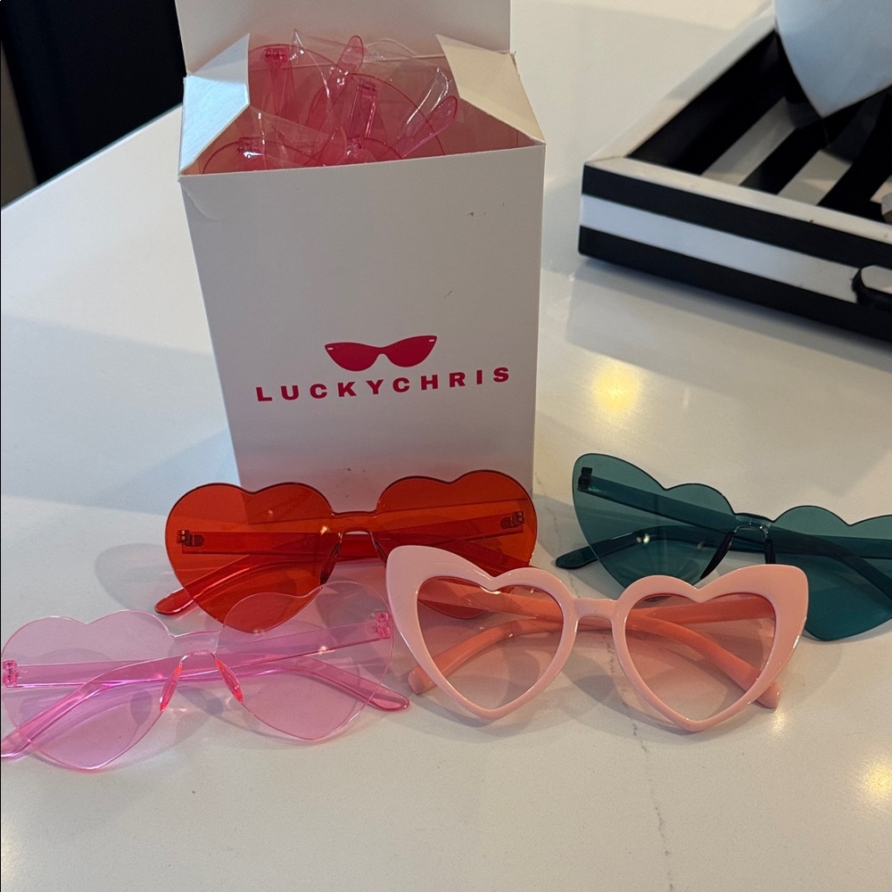 Heart-Shaped Sunglasses Set - Pink, Red, Green
